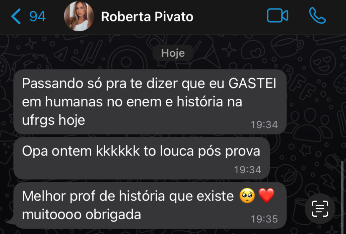 Roberta Pivato — gabaritou humanas no ENEM e História na UFRGS